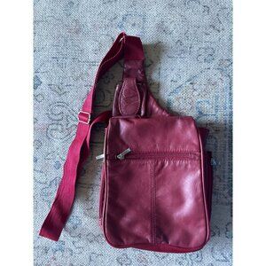 Buxton Red Leather Sling Bag Adjustable Boho Retro 70s 90s Festival Travel Soft